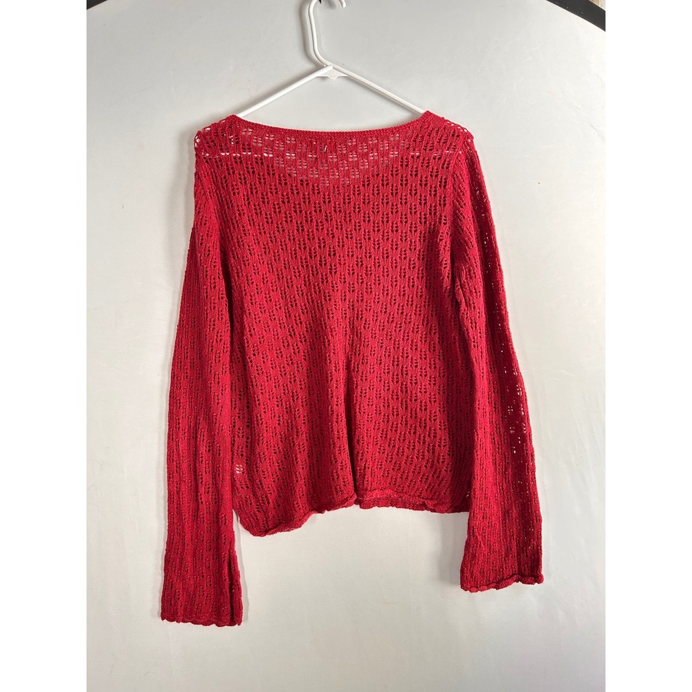 Hollister Co. Women's Red Crochet Knit Long Sleeve Lace-Up Top Blouse Size L Y2K - Picture 7 of 11